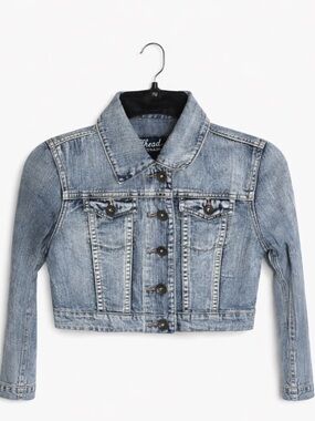 Bullhead Black Cropped Denim Jacket Women’s XS Tapered Button Front